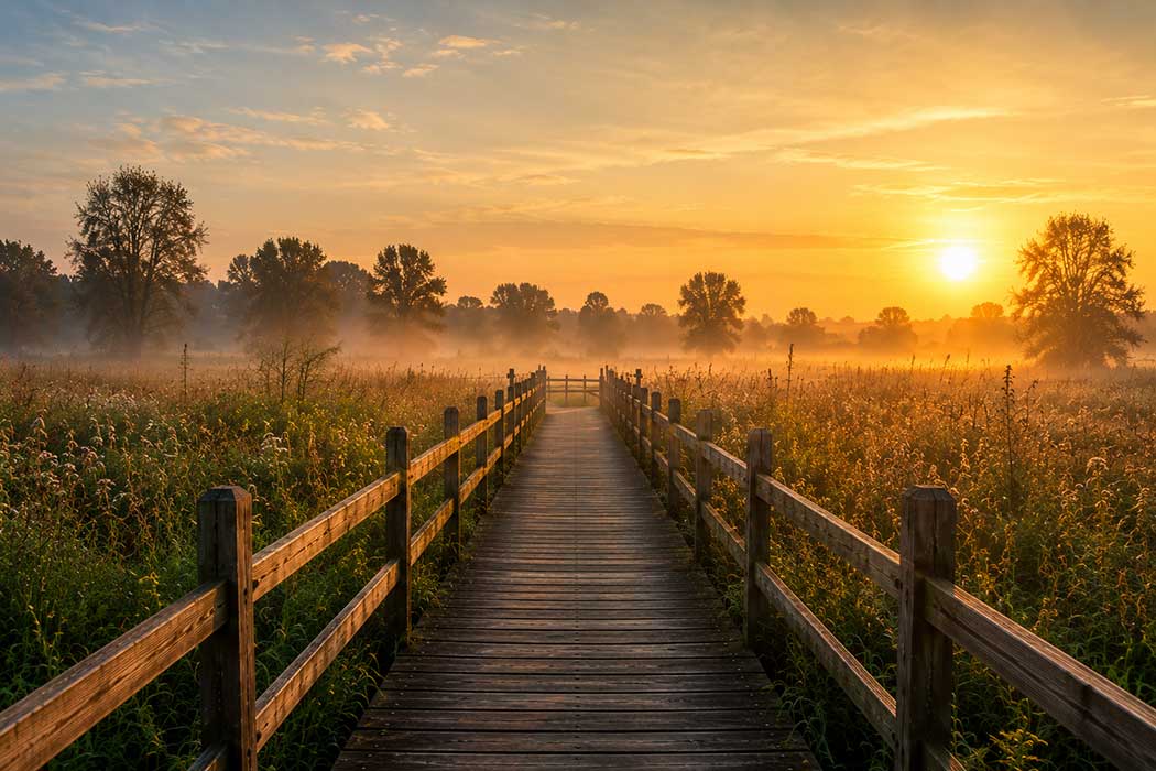 Zonsopkomst boven een rustig landschap