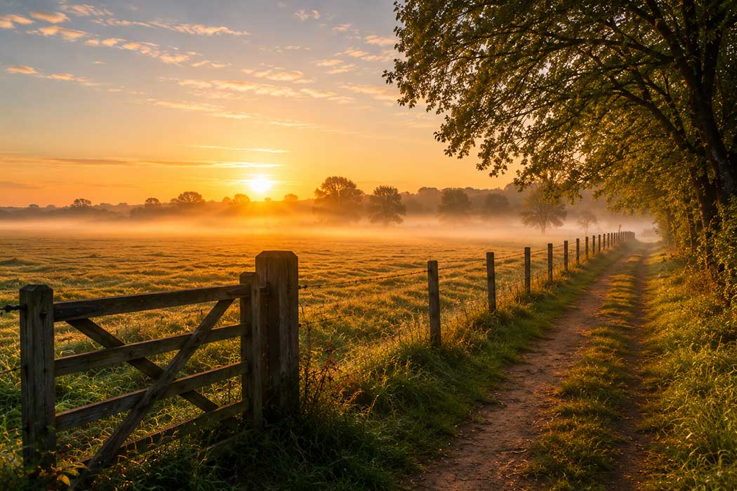 Ochtendzon over een landschap